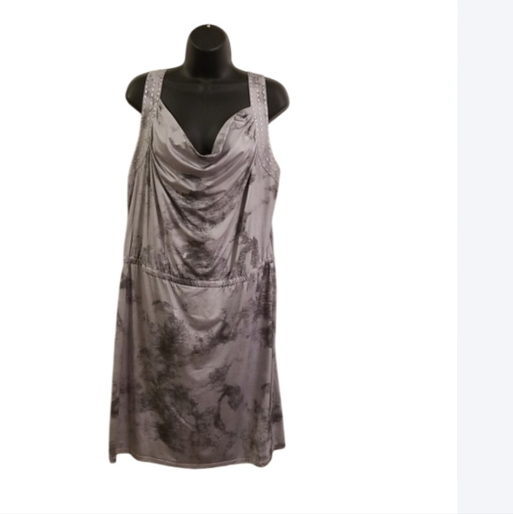 Ellen Tracy Silver Metallic Luster Cowl Neck Dress - Picture 1 of 6